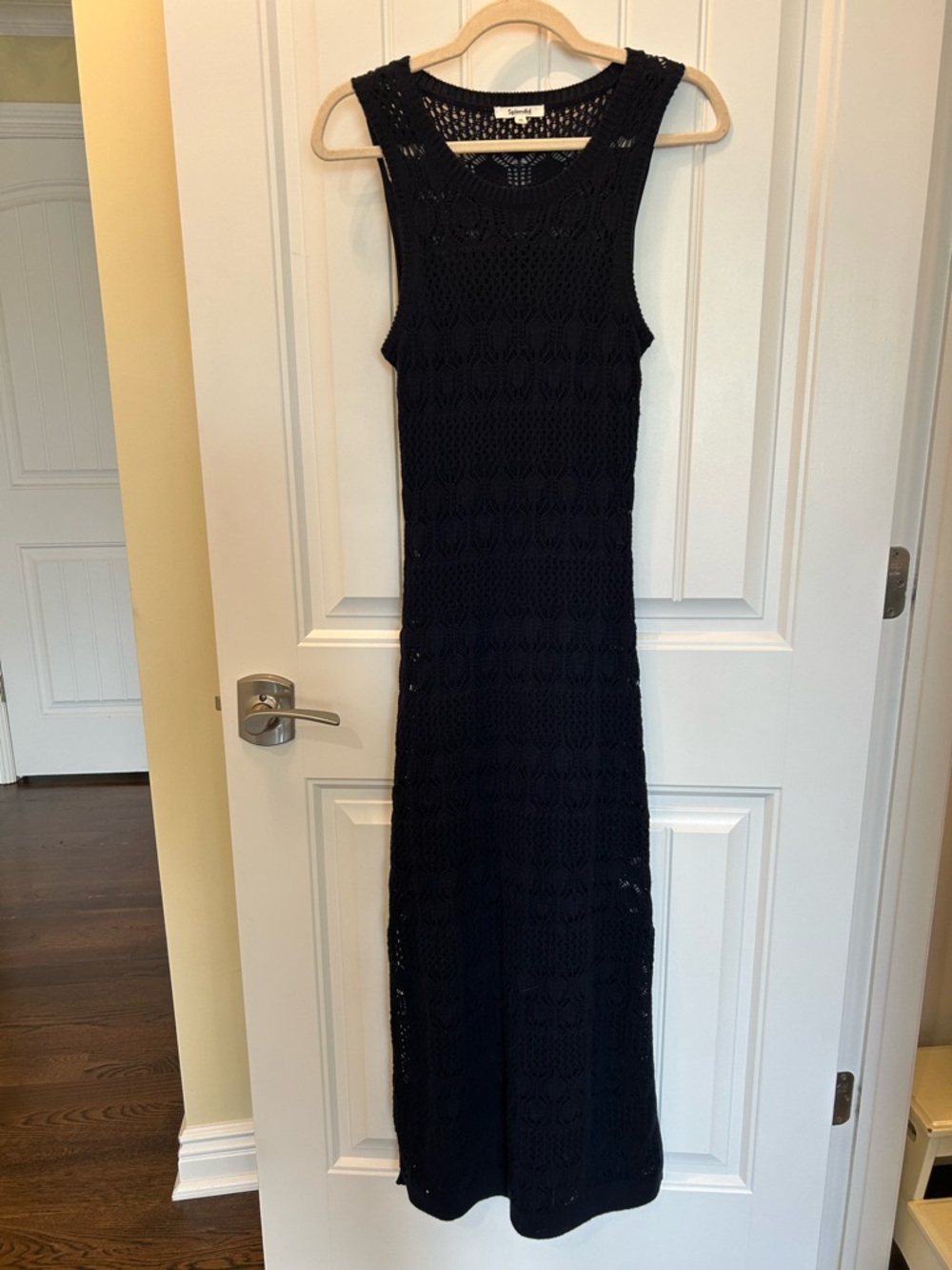 Splendid Navy Crochet Knit Sleeveless Maxi Dress